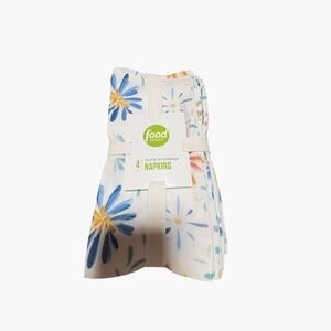 Food Network Taste of Summer Floral Napkins Set of 4 White Blue Yellow Reusable